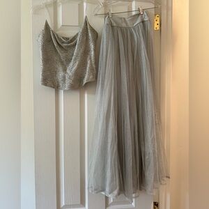 Silver, two piece formal long dress